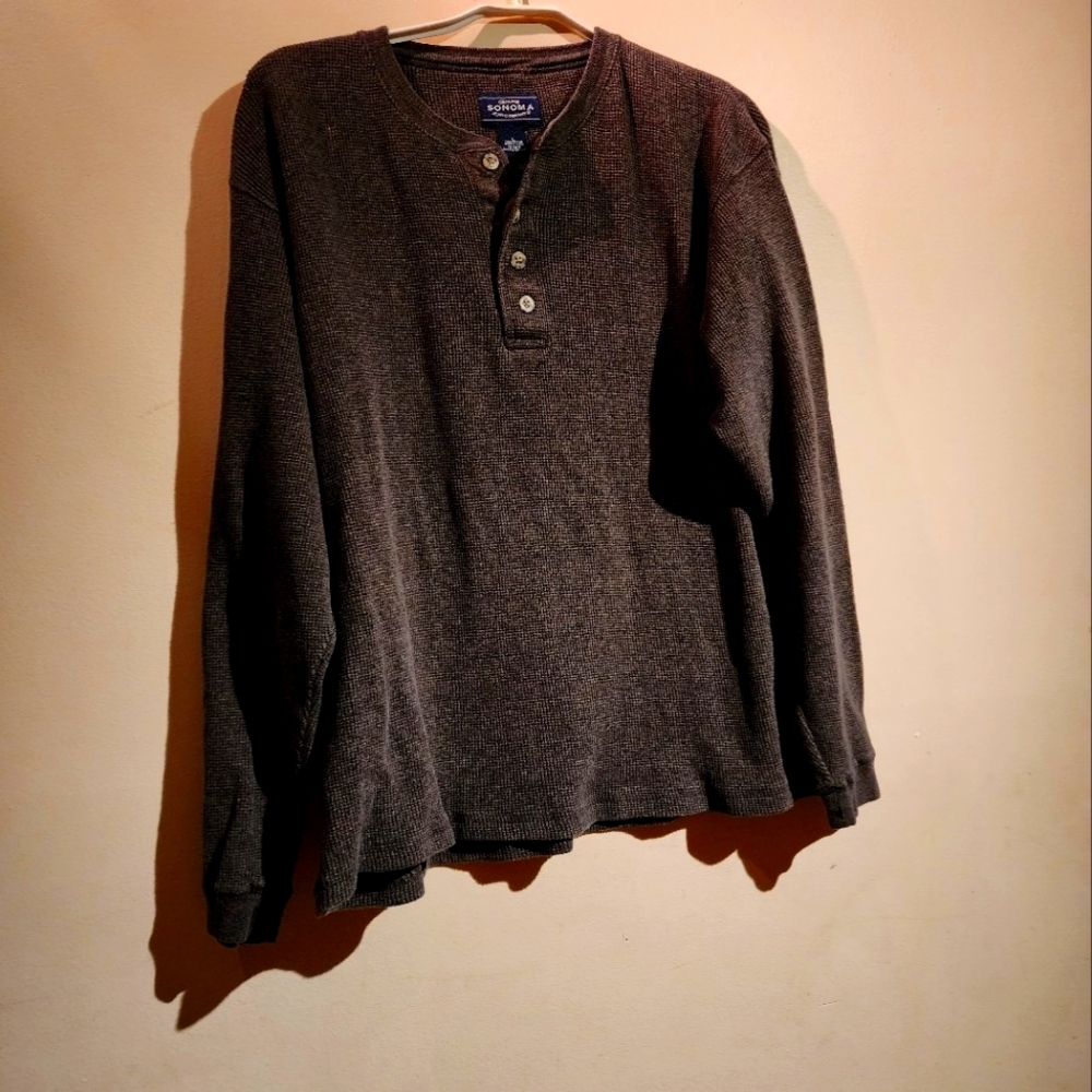 SONOMA MEN"S WAFFLE KNITTHERMAL HENLEY